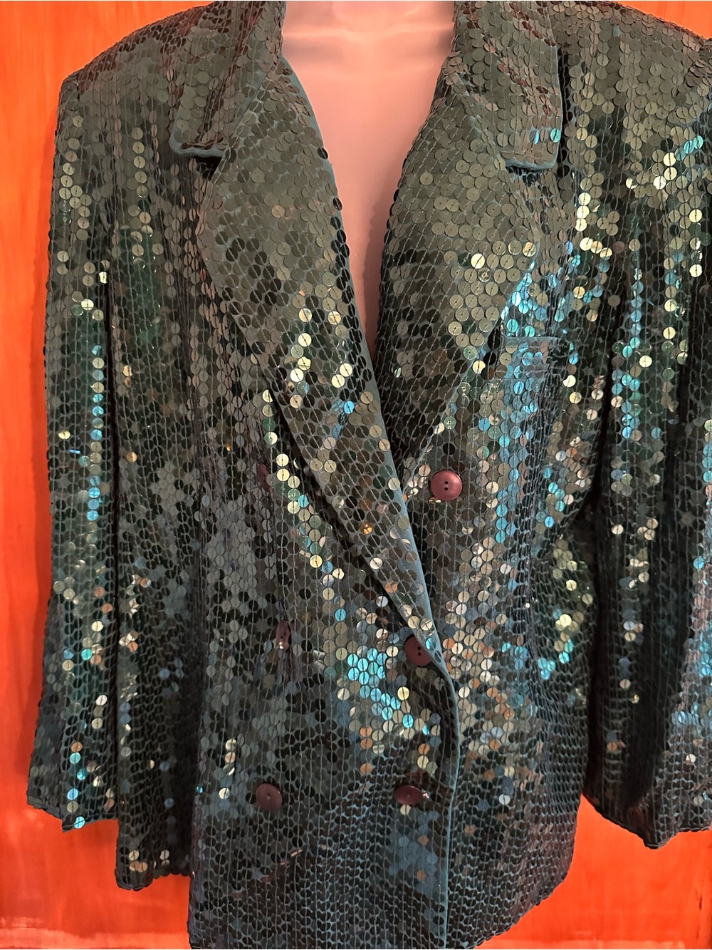 Diane Gilman 1X 100% Silk Teal Sequin Blazer NWT
